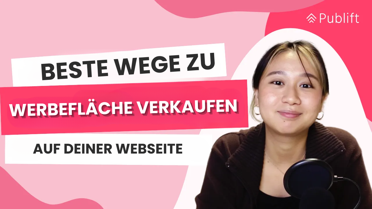 Ein Miniaturbild für ein Video mit dem Titel „Beste Möglichkeiten, Werbefläche auf einer Website zu verkaufen“. Auf dem Miniaturbild ist eine lächelnde Frau (die Moderatorin des Videos) zu sehen.